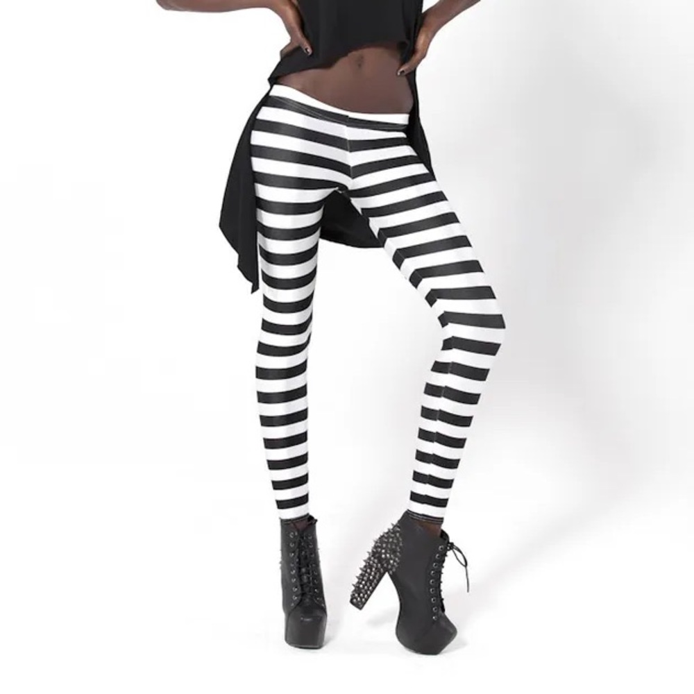 BlackMilk jailhouse leggings XS Halloween convict black white striped